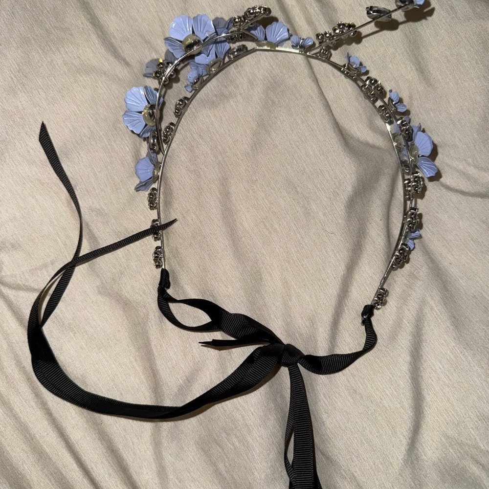 Zara Elegant Floral Headband with Black Ribbon tie